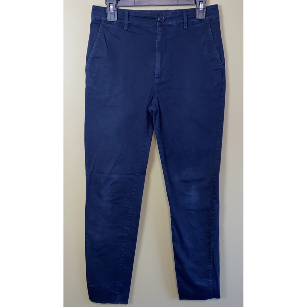 Longchamp Cotton  Women's Blue Flat Front Pant SZ 5.5 US/36 EU 28xRaw Hem (30.5)